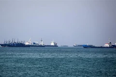 Tàu chở hàng tại khu vực vùng Vịnh, ngoài khơi thành phố cảng Bandar Abbas của Iran ngày 29/4/2019. (Nguồn: AFP/TTXVN) 