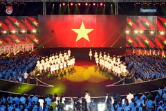 Một tiết mục trong Chương trình nghệ thuật 'Tự hào Tổ quốc tôi.' (Ảnh: Phạm Kiên/TTXVN)