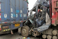 Hiện trường vụ tai nạn. (Ảnh: Quốc Khánh/TTXVN)