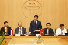 Chủ tịch Ủy ban Nhân dân thành phố Hà Nội Nguyễn Đức Chung cho biết, Hà Nội mong muốn hợp tác trong lĩnh vực quy hoạch đô thị, xây dựng thành phố thông minh. (Ảnh: Lâm Khánh/TTXVN)