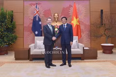 Tổng Thư ký Quốc hội, Chủ tịch Nhóm Nghị sỹ hữu nghị Việt Nam-Australia Nguyễn Hạnh Phúc chào xã giao Chủ tịch Thượng viện Australia Scott Ryan. (Nguồn: quochoi.vn)