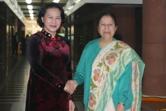 Chủ tịch Quốc hội Nguyễn Thị Kim Ngân và Chủ tịch Quốc hội Ấn Độ Sumitra Mahajan trước khi hội đàm. (Ảnh: Trọng Đức/TTXVN)