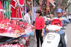 Người dân mua sắm quà Noel tại phố Hàng Mã, Hà Nội. (Ảnh: Đỗ Phương Anh/TTXVN)