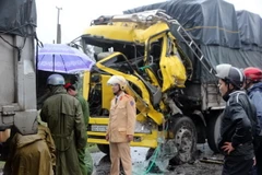 Hiện trường vụ tai nạn. (Ảnh: Nguyễn Sơn/Vietnam+)