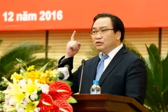 Bí thư Thành ủy Hà Nội Hoàng Trung Hải phát biểu tại hội nghị. (Ảnh: An Đăng/TTXVN)