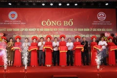 Khách tham quan gian hàng trưng bày vải thiều huyện Lục Ngạn. (Ảnh: Danh Lam/TTXVN)