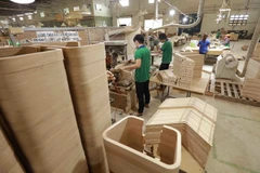 Sản xuất gỗ ván ép cong xuất khẩu tại nhà máy của Công ty TNHH Gỗ ván ép Nhật Nam, xã An Điền, huyện Bến Cát, tỉnh Bình Dương. (Ảnh: Vũ Sinh/TTXVN)