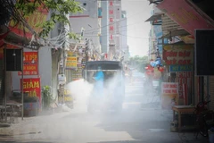 Phun khử khuẩn. (Ảnh: Danh Lam/TTXVN)