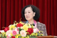 Bà Trương Thị Mai, Ủy viên Bộ Chính trị, Bí thư Trung ương Đảng, Trưởng Ban Tổ chức Trung ương phát biểu chỉ đạo hội nghị. (Ảnh: Phương Hoa/TTXVN)