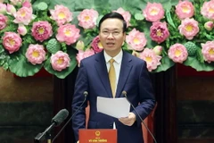 Chủ tịch nước Võ Văn Thưởng phát biểu tại buổi gặp mặt. (Ảnh: Thống Nhất/TTXVN)