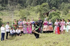 Tiết mục múa khèn của người Mông thôn Bản Tát, xã Nà Hẩu, huyện Văn Yên, tỉnh Yên Bái. (Ảnh: Việt Dũng/TTXVN)