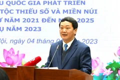 Ủy viên Trung ương Đảng, Bộ trưởng, Chủ nhiệm Hầu A Lềnh phát biểu khai mạc Hội nghị. (Nguồn: cổng thông tin điện tử Ủy ban Dân tộc)