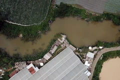 Nhiều công trình xây dựng khiến diện tich lòng hồ Póh ngày càng bị thu hẹp. (Ảnh: Quốc Hùng/TTXVN)