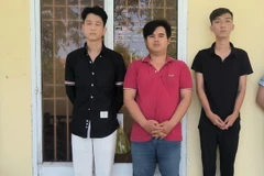 Phó Chủ tịch UBND tỉnh Long An Huỳnh Văn Sơn (phải) và Phó Chủ tịch Công ty TNHH Samsung Engineering Han Sangdeog tại buổi tiếp. (Ảnh: Thanh Bình/TTXVN)