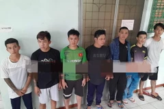 Nhóm 7 đối tượng chém nhau sau va chạm giao thông bị công an bắt giữ. (Nguồn: Công an Bình Dương)