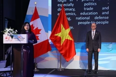 Bộ trưởng Bộ Y tế Đào Hồng Lan, đại diện Chính phủ Việt Nam phát biểu tại Lễ Kỷ niệm 50 năm quan hệ ngoại giao Việt Nam-Canada. (Ảnh: Văn Điệp/TTXVN)