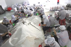 Đóng gói muối ăn tại xưởng sản xuất. (Ảnh: Vũ Sinh/TTXVN)