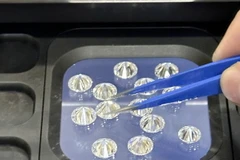 Số kim cương đối tượng P.S.H (quốc tịch Ấn Độ) vận chuyển khi nhập cảnh từ Ấn Độ vào Việt Nam qua Cảng Hàng không quốc tế Tân Sơn Nhất. (Ảnh: TTXVN phát)