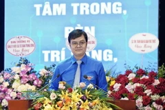 Bí thư thứ nhất Trung ương Đoàn Bùi Quang Huy phát biểu tại Đại hội. (Ảnh: Minh Đức/TTXVN)