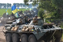 Binh sỹ Ukraine tại một vị trí đóng quân gần thành phố Slavyansk ngày 11/7. (Nguồn: AFP/TTXVN)