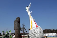 Quang cảnh bên ngoài trung tâm báo chí chính ở PyeongChang, Hàn Quốc ngày 8/2. (Nguồn: THX/TTXVN)