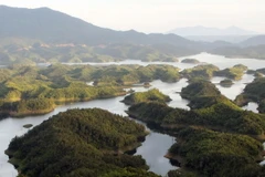 Mặt hồ hơn 3.600ha với nhiều hòn đảo lớn nhỏ nằm rải rác tạo nên vẻ đẹp kỳ vĩ của Vườn quốc gia Tà Đùng. (Ảnh: Dương Giang/TTXVN)