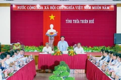 Phó Thủ tướng Vương Đình Huệ tại buổi làm việc. (Ảnh: Quốc Việt/TTXVN)