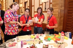 Các đại biểu trao đổi, tìm hiểu các sản phẩm du lịch tại hội nghị. (Ảnh: Trần Lê Lâm/TTXVN)