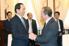 Chủ tịch nước Trần Đại Quang tiếp Đại sứ, Trưởng phái đoàn EU tại Việt Nam, ông Bruno Angelet. (Ảnh: Nhan Sáng/TTXVN)