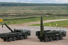 Tên lửa chiến thuật Iskander-M của quân đội Nga trong cuộc diễn tập tại Kubinka, Nga, ngày 9/9. (Nguồn: EPA/TTXVN)