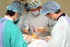 Các bác sỹ Bệnh viện Ung Bướu Hà Nội thực hiện một ca phẫu thuật. (Ảnh: Dương Ngọc/TTXVN)