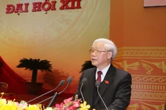 Đồng chí Nguyễn Phú Trọng, Tổng Bí thư Ban Chấp hành Trung ương Đảng Cộng sản Việt Nam khóa XII đọc Diễn văn bế mạc Đại hội. (Ảnh: TTXVN)