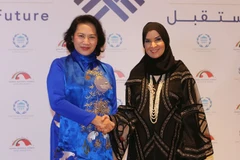 Chủ tịch Quốc hội Nguyễn Thị Kim Ngân tiếp Chủ tịch Quốc hội UAE, Al Qubaisi. (Ảnh: Trọng Đức/TTXVN)