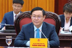 Phó Thủ tướng Vương Đình Huệ phát biểu tại buổi Hội đàm. (Ảnh: Dương Giang/TTXVN)