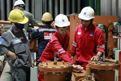 Đội ngũ kỹ sư đang kiểm tra, tu bổ Nhà máy điện Nhơn Trạch 2. (Ảnh: Sỹ Tuyên/TTXVN)