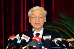 Tổng Bí thư Nguyễn Phú Trọng phát biểu bế mạc Hội nghị. (Ảnh: Thống Nhất/TTXVN)