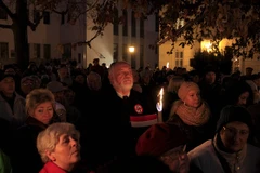 Người biểu tình tại thành phố Szekesfehervar phản đối kế hoạch dựng tượng. (Nguồn: Reuters)