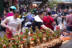 Người tiêu dùng Thủ đô mua sắm chuẩn bị cho dịp lễ Rằm tháng Bảy Âm lịch-Lễ Vu Lan. (Ảnh: Việt Anh/Vietnam+)