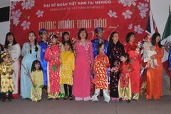 Cán bộ nhân viên Đại sứ quán và cơ quan đại điện Việt Nam tại Mexico tham gia văn nghệ mừng Xuân. (Ảnh: Việt Hùng/Vietnam+)