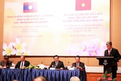 Ông Đinh Thế Huynh, Ủy viên Bộ Chính trị, Bí thư Trung ương Đảng, Trưởng ban Tuyên giáo Trung ương, Chủ tịch Hội đồng Lý luận Trung ương phát biểu. (Ảnh: TTXVN phát)