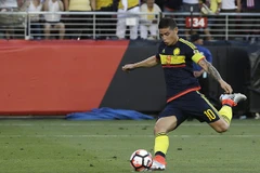 James Rodriguez ghi bàn mang chiến thắng về cho Colombia. (Nguồn: AP)