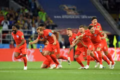 Niềm vui của các cầu thủ Anh sau loạt sút luân lưu. (Nguồn: Getty Images)