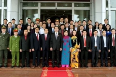 Chủ tịch nước Trần Đại Quang với cán bộ chủ chốt tỉnh Ninh Bình, ngày 3/4/2016. (Ảnh: Nhan Sáng/TTXVN)