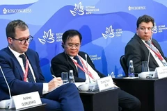 Phó Chủ tịch Hội Luật gia Dương Thành Bắc (giữa) tham luận tại phiên họp. (Ảnh: Tâm Hằng/TTXVN)