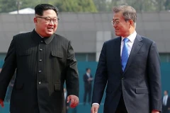 Nhà lãnh đạo Triều Tiên Kim Jong-un và Tổng thống Hàn Quốc Moon Jae-in. (Nguồn: Getty)