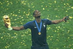 Pogba tưởng nhớ về cha sau chiến thắng. (Nguồn: THX/TTXVN)