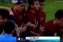 Minh Dĩ giúp U19 Việt Nam dẫn trước U19 UAE. (Ảnh chụp màn hình)
