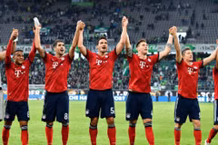 Niềm vui của các cầu thủ Bayern sau khi đánh bại Wolfburg. (Nguồn: ESPN)