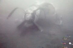 Động cơ cánh quạt máy bay CASA-212 (chụp dưới biển). (Ảnh: Minh Tuấn - Thông tấn Quân sự/TTXVN phát)