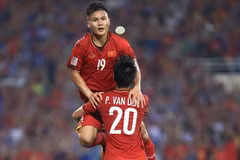 Quang Hải ghi bàn đưa Việt Nam thẳng tiến chung kết AFF Suzuki Cup 2018. (Ảnh: Trọng Đạt/TTXVN)